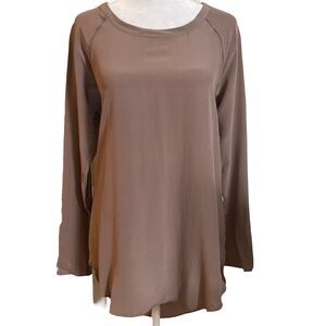 Chaser Top Silk Basics Drape Back High Low L/S Crew Neck Tee Clay MediumNWT
